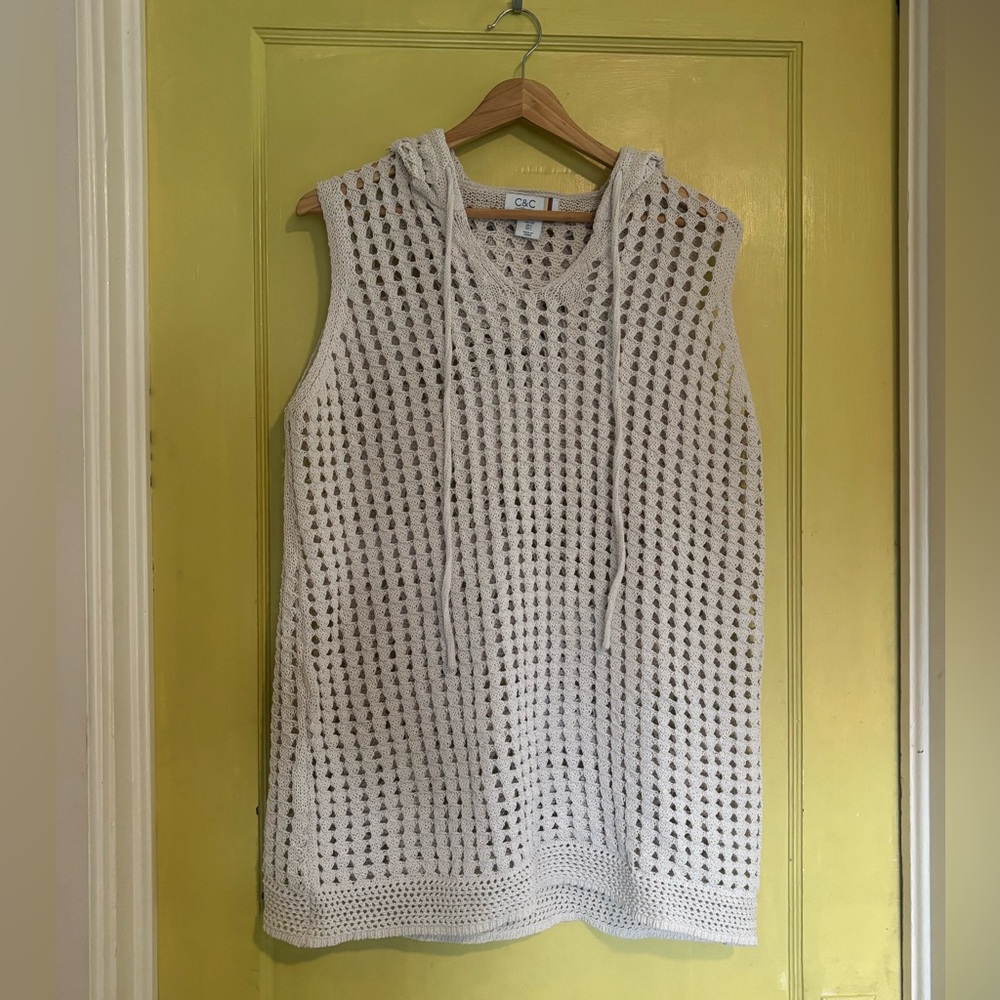 C&C California Cream Crochet Hooded Swim Coverup